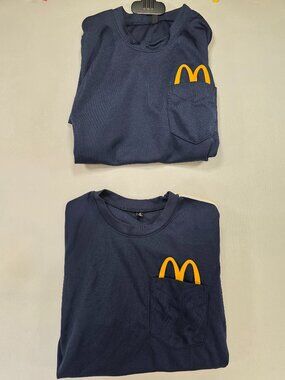 McDonalds Employee Uniform Shirt Women's Medium Navy Blue Pocket Logo Lot of 2